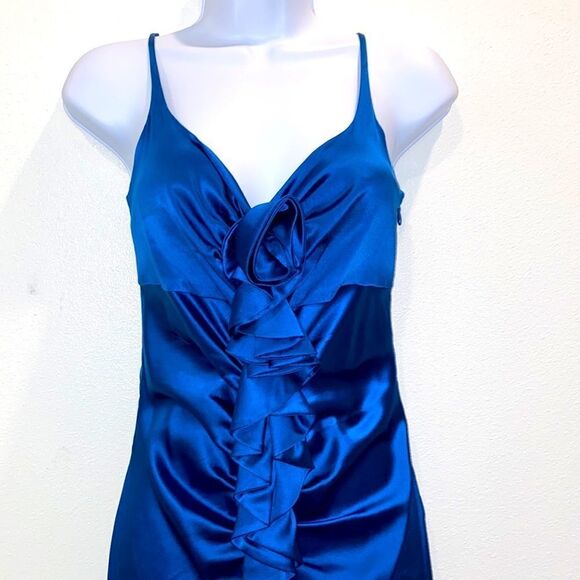 Susana Monaco Sleeveless Silk Blur Gathered Ruffle Cocktail Dress In Blue - Picture 16 of 16